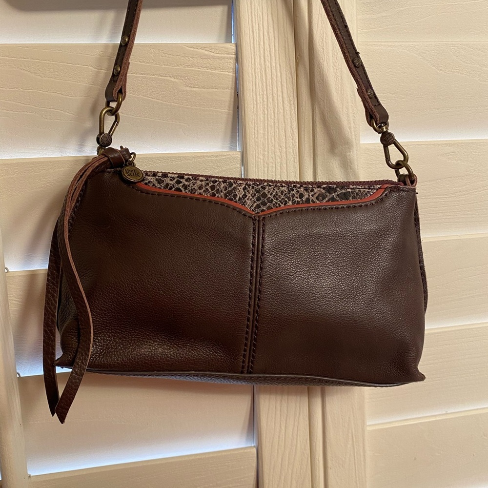The Sak Dark Brown little Bag with Animal Print Trim